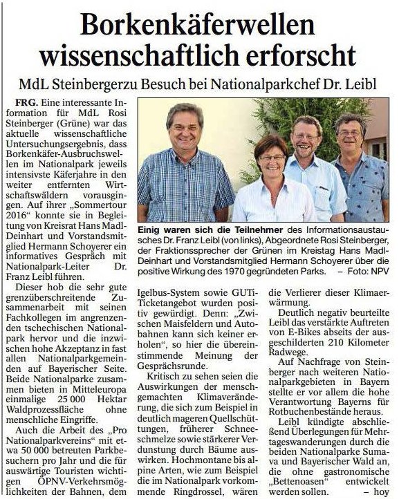 MdL Steinberger zu Besuch bei Nationalparkchef Dr. Leibl