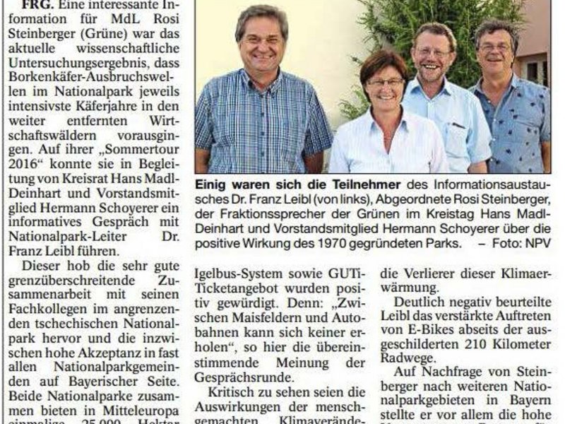 MdL Steinberger zu Besuch bei Nationalparkchef Dr. Leibl