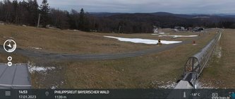 Momentaufnahme mit (Kunst?)Schnee-Resten im Skizentrum Mitterdorf vom 17. Januar 2023. Seit der Saisoneröffnung am 16. Dezember 2022 war der Betrieb der Lifte bisher nur an wenigen Tagen möglich. Screenshot: mitterdorf.info/ da Hog’n